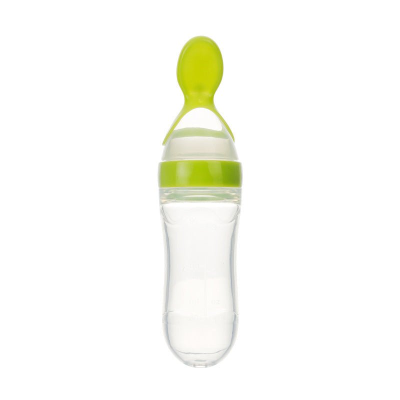 Safe Newborn Baby Feeding Bottle Toddler Silicone Squeeze Feeding Spoon Milk Bottle Baby Training Feeder Food Supplement $10.68 Dana Fashion Color: Green style: A Baby & Mother Overview 1.Safe material: using food grade silicone material, free of BPA, saf