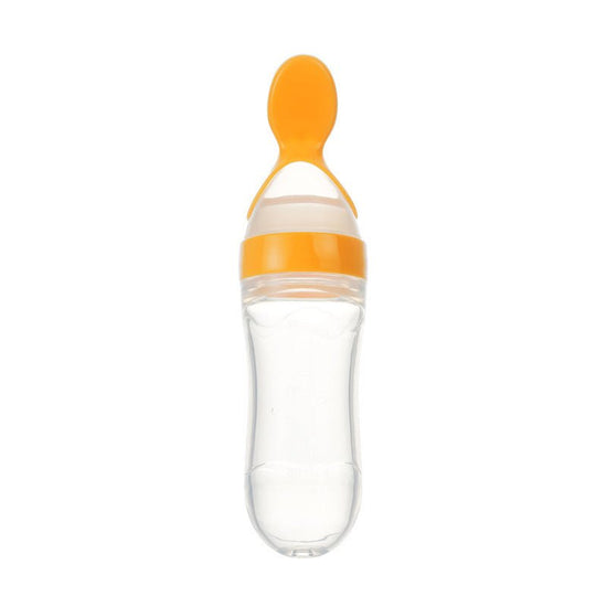 Safe Newborn Baby Feeding Bottle Toddler Silicone Squeeze Feeding Spoon Milk Bottle Baby Training Feeder Food Supplement $10.53 Dana Fashion Color: Yellow style: A Baby & Mother Overview 1.Safe material: using food grade silicone material, free of BPA, sa