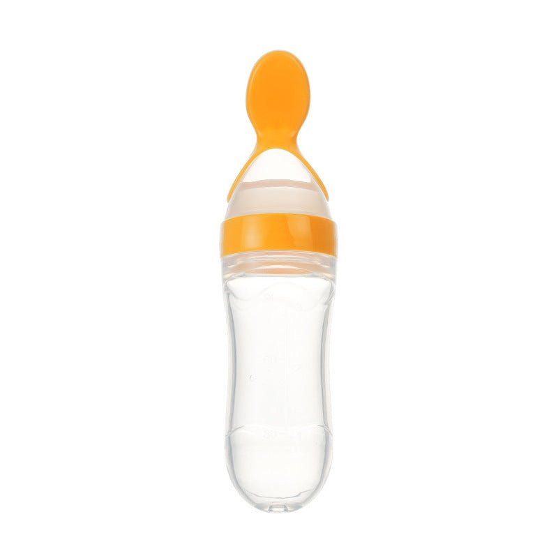 Safe Newborn Baby Feeding Bottle Toddler Silicone Squeeze Feeding Spoon Milk Bottle Baby Training Feeder Food Supplement $10.53 Dana Fashion Color: Yellow style: A Baby & Mother Overview 1.Safe material: using food grade silicone material, free of BPA, sa