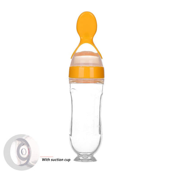 Safe Newborn Baby Feeding Bottle Toddler Silicone Squeeze Feeding Spoon Milk Bottle Baby Training Feeder Food Supplement $21.08 Dana Fashion Color: Yellow style: B Baby & Mother Overview 1.Safe material: using food grade silicone material, free of BPA, sa