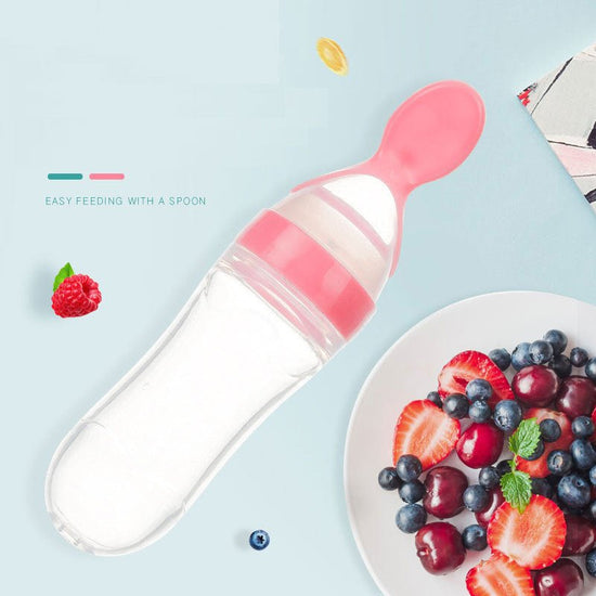 Safe Newborn Baby Feeding Bottle Toddler Silicone Squeeze Feeding Spoon Milk Bottle Baby Training Feeder Food Supplement $13.30 Dana Fashion Color: Blue style: A Baby & Mother Overview 1.Safe material: using food grade silicone material, free of BPA, safe