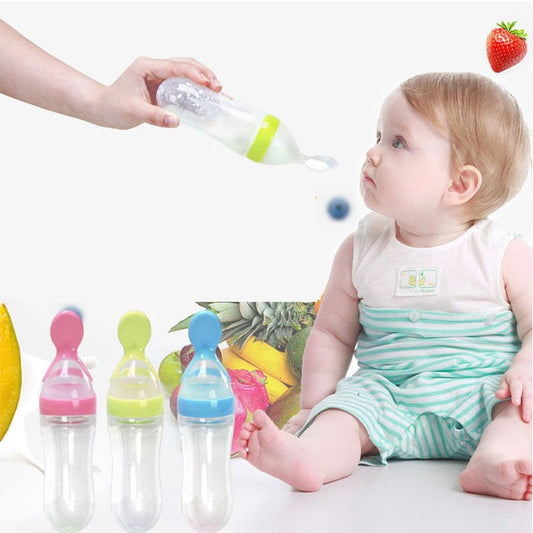 Safe Newborn Baby Feeding Bottle Toddler Silicone Squeeze Feeding Spoon Milk Bottle Baby Training Feeder Food Supplement $13.30 Dana Fashion Color: Blue style: A Baby & Mother Overview 1.Safe material: using food grade silicone material, free of BPA, safe