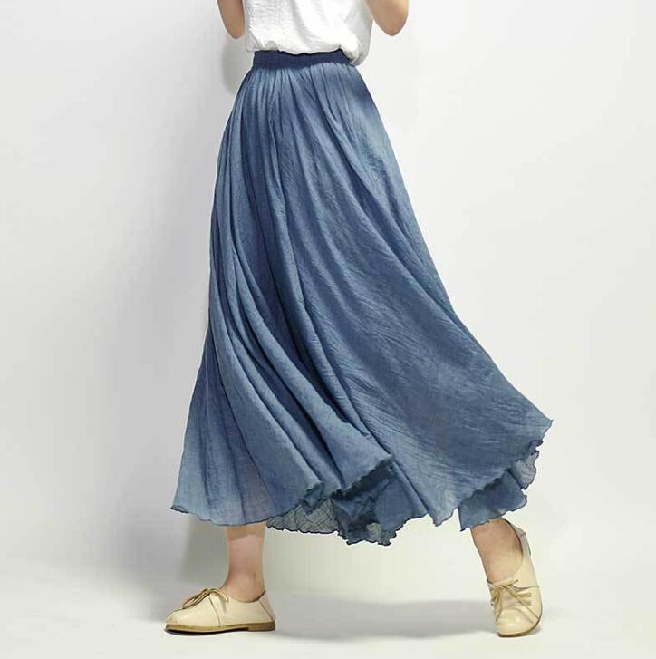 Saia Summer Skirts $50.50 Dana Fashion Color: Blue02 Size: L Women's clothing Style: literature, nationality pattern: plain Craft: collage / stitching Fabric Name: Cotton and linen Main fabric composition: linen Main fabric component content: 71%-80% Lini