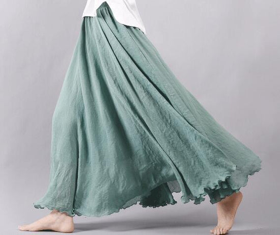 Saia Summer Skirts $50.50 Dana Fashion Color: Teal Size: L Women's clothing Style: literature, nationality pattern: plain Craft: collage / stitching Fabric Name: Cotton and linen Main fabric composition: linen Main fabric component content: 71%-80% Lining