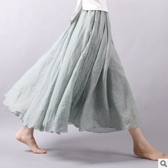 Saia Summer Skirts $50.50 Dana Fashion Color: Light green Size: L Women's clothing Style: literature, nationality pattern: plain Craft: collage / stitching Fabric Name: Cotton and linen Main fabric composition: linen Main fabric component content: 71%-80%