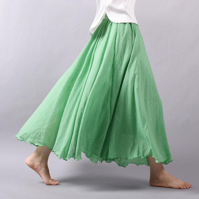 Saia Summer Skirts $50.50 Dana Fashion Color: Green Size: L Women's clothing Style: literature, nationality pattern: plain Craft: collage / stitching Fabric Name: Cotton and linen Main fabric composition: linen Main fabric component content: 71%-80% Linin