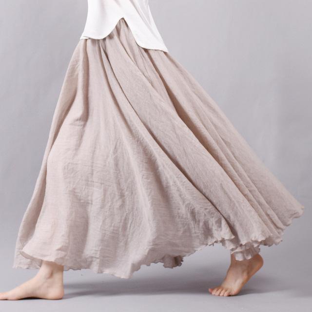 Saia Summer Skirts $50.50 Dana Fashion Color: Beige Size: L Women's clothing Style: literature, nationality pattern: plain Craft: collage / stitching Fabric Name: Cotton and linen Main fabric composition: linen Main fabric component content: 71%-80% Linin