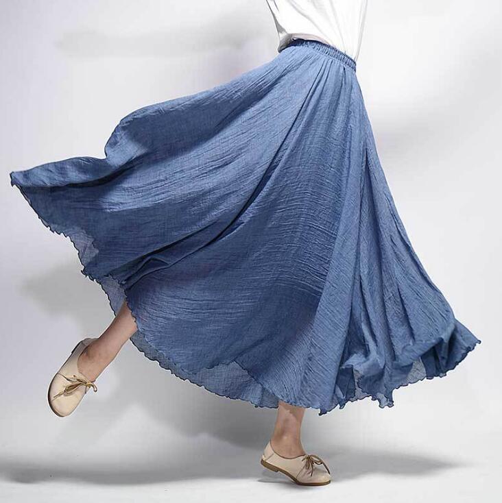 Saia Summer Skirts $50.50 Dana Fashion Color: Blue01 Size: L Women's clothing Style: literature, nationality pattern: plain Craft: collage / stitching Fabric Name: Cotton and linen Main fabric composition: linen Main fabric component content: 71%-80% Lini