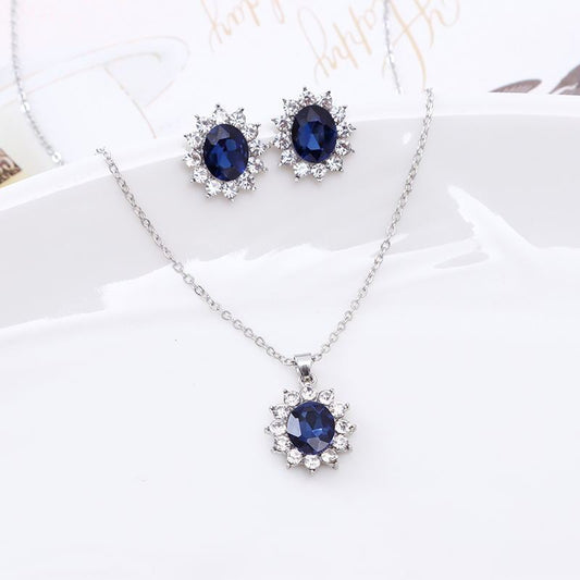 Sapphire Necklace Suit Fashion SUNFLOWER Zircon Stud Earrings $9.01 Dana Fashion Color: A Pair Of Ear Studs Women's Accessories Product information: Treatment Process: Electroplating Color: suit, separate necklace, a pair of ear studs Applicable populatio