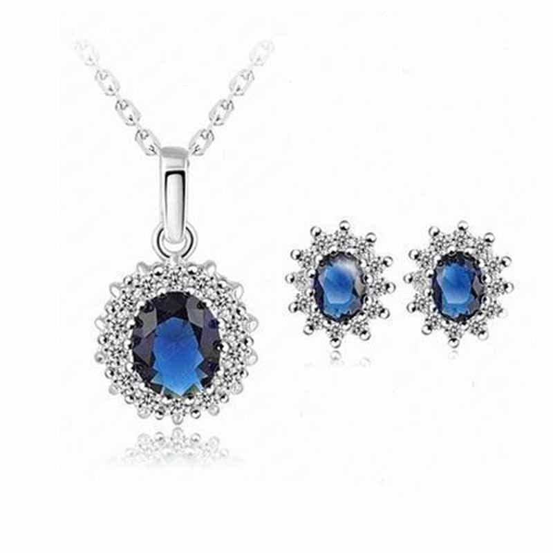Sapphire Necklace Suit Fashion SUNFLOWER Zircon Stud Earrings $9.01 Dana Fashion Color: A Pair Of Ear Studs Women's Accessories Product information: Treatment Process: Electroplating Color: suit, separate necklace, a pair of ear studs Applicable populatio
