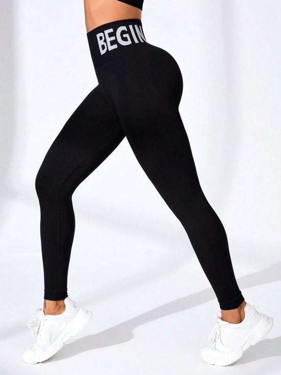 Seamless Letter Peach Yoga Hip Raise Skinny High Waist Exercise Workout Pants Women $46.96 Dana Fashion Color: Pure Black Size: L Women's clothing Product information: Applicable sports: fitness yoga Fabric name: Chemical Fiber blend Applicable scenarios: