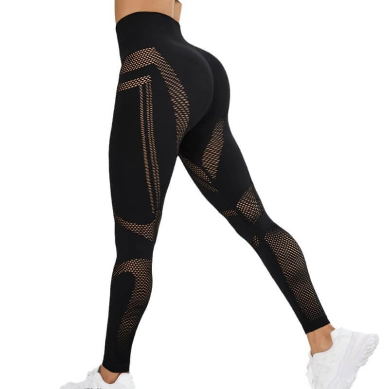 Seamless Mesh Yoga Pants Women's Black High Waist $39.90 Dana Fashion Color: Black Size: L Women's clothing Product information: Applicable sports: running fitness yoga cycling Fabric name: Nylon Applicable scenarios: running exercise, fitness equipment,