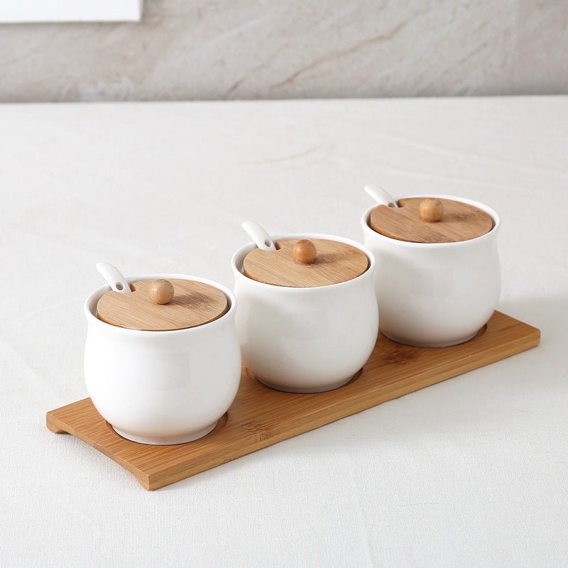 Seasoning Jar Seasoning Bottle Salt Monosodium Glutamate Seasoning Box Set Household $37.90 Dana Fashion Color: Drumshaped wooden cover Dana's Kitchen Product information: Whether to import: No Material: Ceramic Types of seasonings that can be loaded: vis