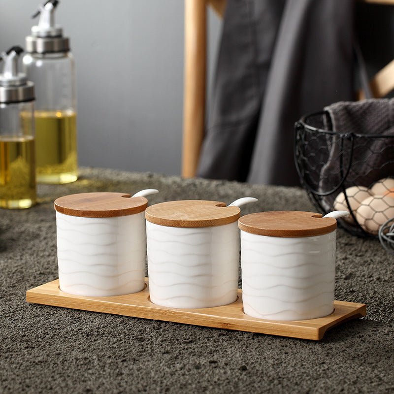 Seasoning Jar Seasoning Bottle Salt Monosodium Glutamate Seasoning Box Set Household $37.90 Dana Fashion Color: Straight corrugated white Dana's Kitchen Product information: Whether to import: No Material: Ceramic Types of seasonings that can be loaded: v
