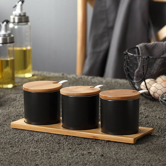 Seasoning Jar Seasoning Bottle Salt Monosodium Glutamate Seasoning Box Set Household $37.90 Dana Fashion Color: Straight black Dana's Kitchen Product information: Whether to import: No Material: Ceramic Types of seasonings that can be loaded: viscous seas