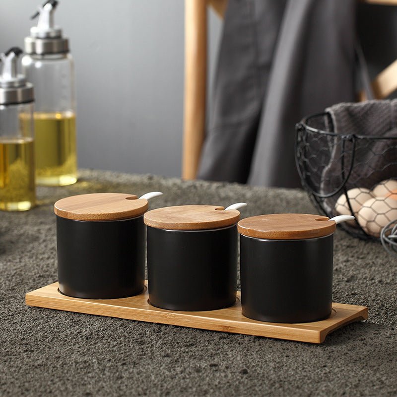 Seasoning Jar Seasoning Bottle Salt Monosodium Glutamate Seasoning Box Set Household $37.90 Dana Fashion Color: Straight black Dana's Kitchen Product information: Whether to import: No Material: Ceramic Types of seasonings that can be loaded: viscous seas