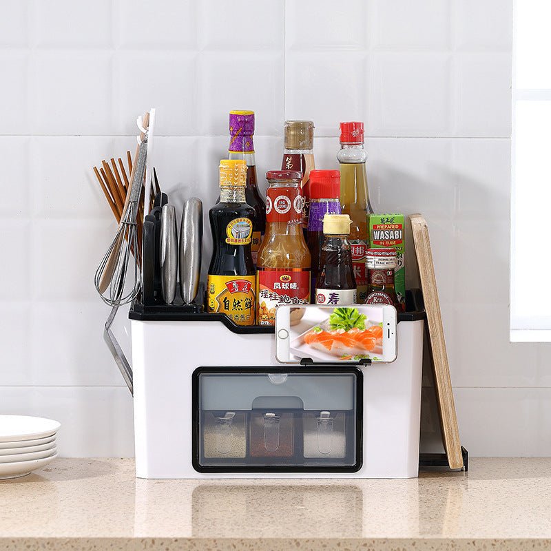 Seasoning storage box $63.31 Dana Fashion Color: Small white Dana's Kitchen material: plastic Single gauge: 24.5*21.5*40.5cm Number of layers (specifications): Large ivory hundred, large apple green, large Chinese red, small ivory white, small Chinese red