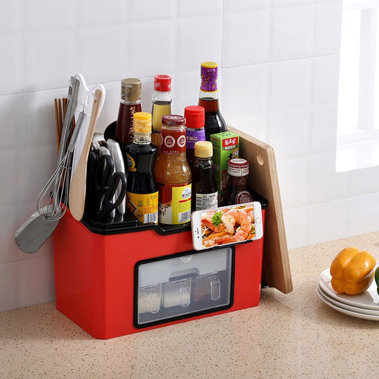 Seasoning storage box $63.31 Dana Fashion Color: Small red Dana's Kitchen material: plastic Single gauge: 24.5*21.5*40.5cm Number of layers (specifications): Large ivory hundred, large apple green, large Chinese red, small ivory white, small Chinese red