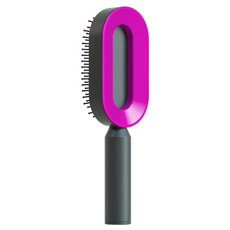 Self Cleaning Hair Brush For Women One-key Cleaning Hair Loss Airbag Massage Scalp Comb Anti-Static Hairbrush $34.28 Dana Fashion Color: Black purple Beauty Tools Overview: 1. 3D Air Cushion Design: This brush has an oval base and a soft cushion base, wid