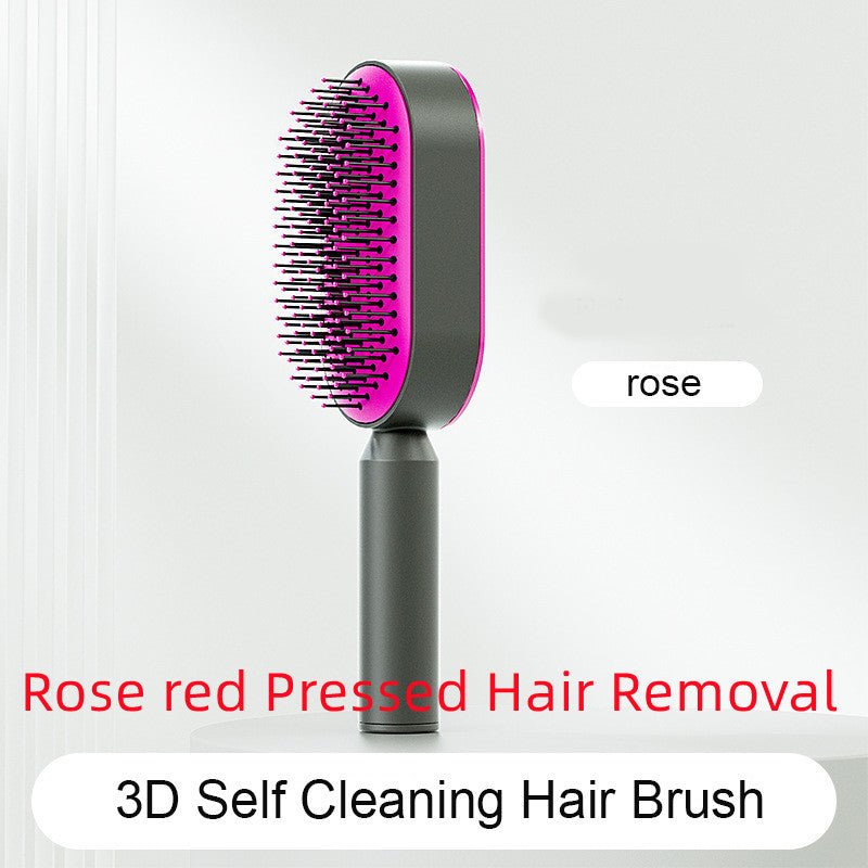 Self Cleaning Hair Brush For Women One-key Cleaning Hair Loss Airbag Massage Scalp Comb Anti-Static Hairbrush $42.22 Dana Fashion Color: Rose red Pressed Hair Removal Beauty Tools Overview: 1. 3D Air Cushion Design: This brush has an oval base and a soft