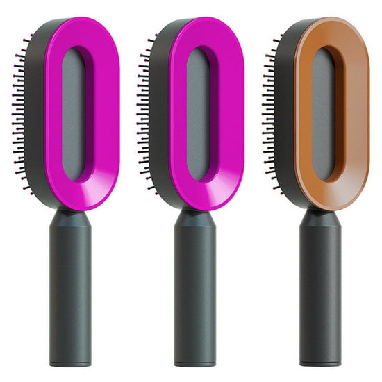 Self Cleaning Hair Brush For Women One-key Cleaning Hair Loss Airbag Massage Scalp Comb Anti-Static Hairbrush $26.16 Dana Fashion Color: Set Y Beauty Tools Overview: 1. 3D Air Cushion Design: This brush has an oval base and a soft cushion base, wide comb