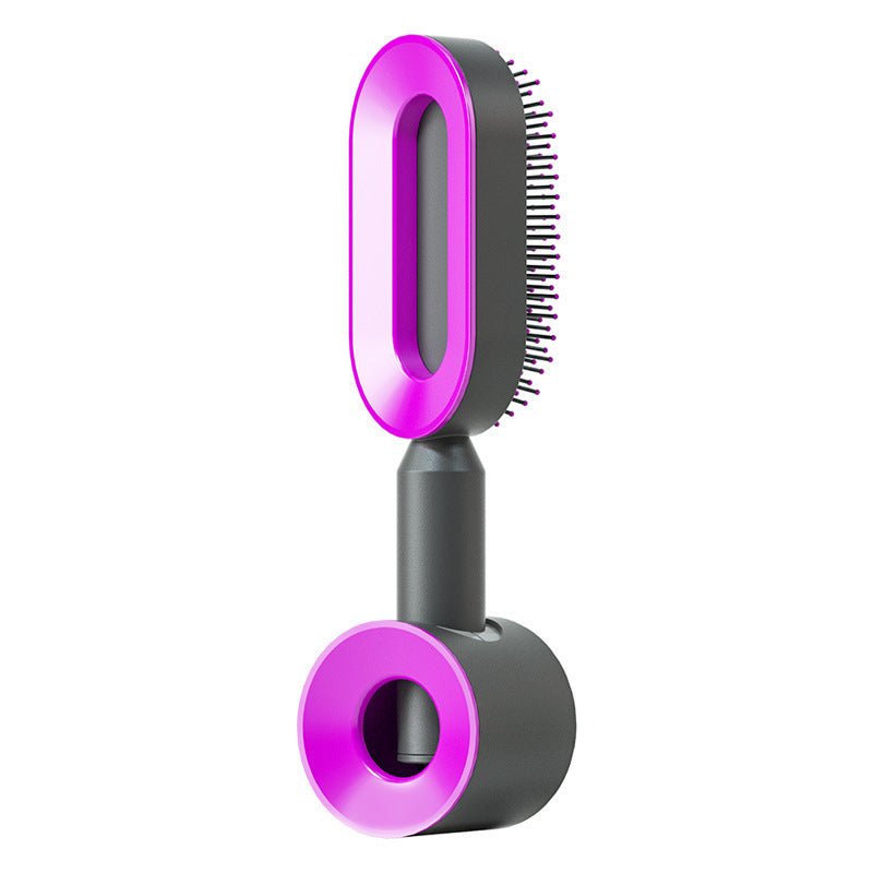 Self Cleaning Hair Brush For Women One-key Cleaning Hair Loss Airbag Massage Scalp Comb Anti-Static Hairbrush $36.95 Dana Fashion Color: Black purple Set Beauty Tools Overview: 1. 3D Air Cushion Design: This brush has an oval base and a soft cushion base,