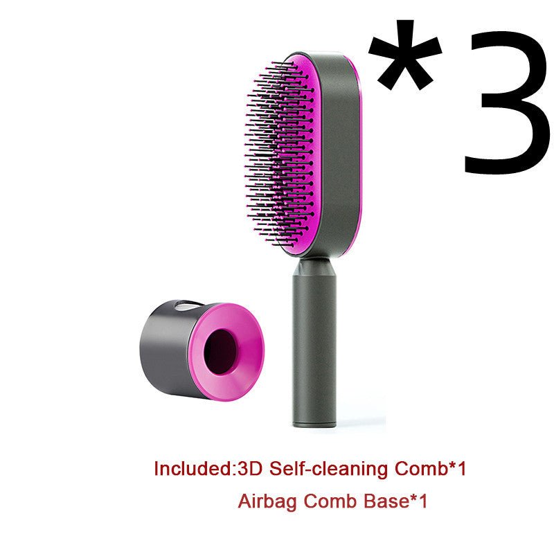 Self Cleaning Hair Brush For Women One-key Cleaning Hair Loss Airbag Massage Scalp Comb Anti-Static Hairbrush $41.68 Dana Fashion Color: 3pcs Set C Beauty Tools Overview: 1. 3D Air Cushion Design: This brush has an oval base and a soft cushion base, wide