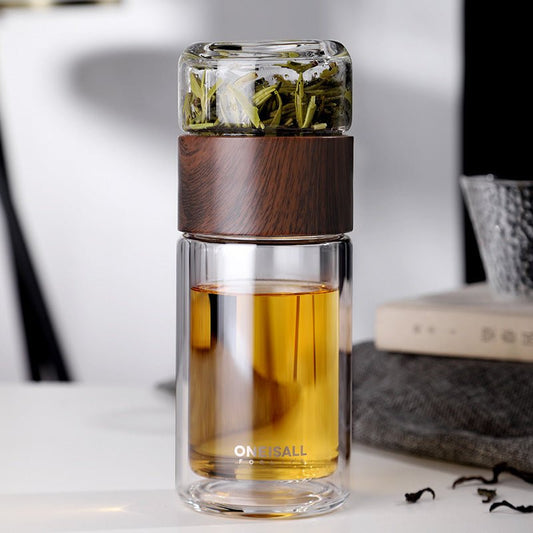 Separated Tea Cup For Tea $29.50 Dana Fashion Color: Steel color capacity: 420ml Dana's Kitchen Product information: Product Category: Tea Cup Material: high borosilicate Function: sealed and leak-proof Structure: Double Cup accessories: with lid Color: w