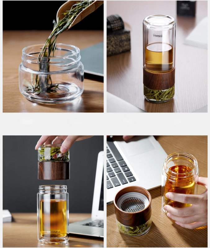 Separated Tea Cup For Tea $29.50 Dana Fashion Color: Steel color capacity: 420ml Dana's Kitchen Product information: Product Category: Tea Cup Material: high borosilicate Function: sealed and leak-proof Structure: Double Cup accessories: with lid Color: w