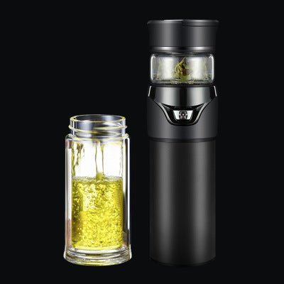 Separating tea cup $86.80 Dana Fashion Color: Glass cup black Dana's Kitchen Material; inside and outside 304 Insulation performance; 6-12 hours Style; light luxury Style; straight cup Capacity: 101m1-500ml Instructions: 1. Clean the cup with a neutral de