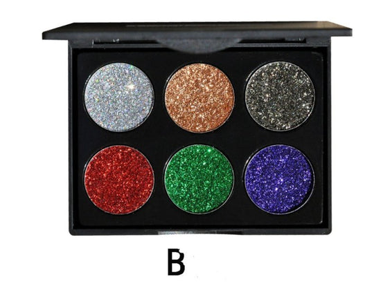 Sequin eye shadow tray $27.69 Dana Fashion Color: B makeup Type: Eye Shadow Palette Product size: length 10 cm, width 7.8 cm, height 0.9 cm Color: 6 colors Suitable for the crowd: 6 color palettes, suitable for parties, makeup studios, stage makeup, to me