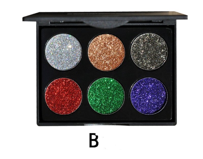 Sequin eye shadow tray $27.69 Dana Fashion Color: B makeup Type: Eye Shadow Palette Product size: length 10 cm, width 7.8 cm, height 0.9 cm Color: 6 colors Suitable for the crowd: 6 color palettes, suitable for parties, makeup studios, stage makeup, to me