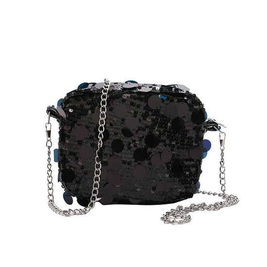 Sequin Women Large Capacity Chain One-shoulder Crossbody Bag $20.72 Dana Fashion Color: Black Women's Bags Product information: Lining texture: Polyester Color: silver, black, purple Hardness: medium and soft Material: Nylon Suitcase shape: Horizontal Squ