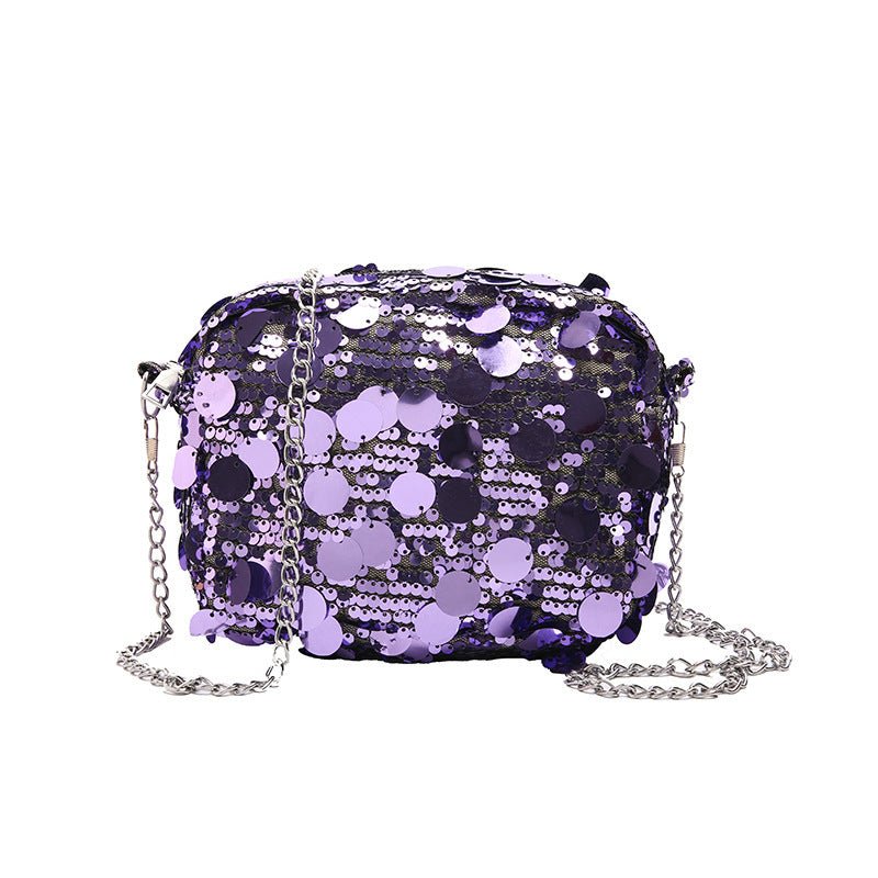 Sequin Women Large Capacity Chain One-shoulder Crossbody Bag $20.72 Dana Fashion Color: Purple Women's Bags Product information: Lining texture: Polyester Color: silver, black, purple Hardness: medium and soft Material: Nylon Suitcase shape: Horizontal Sq