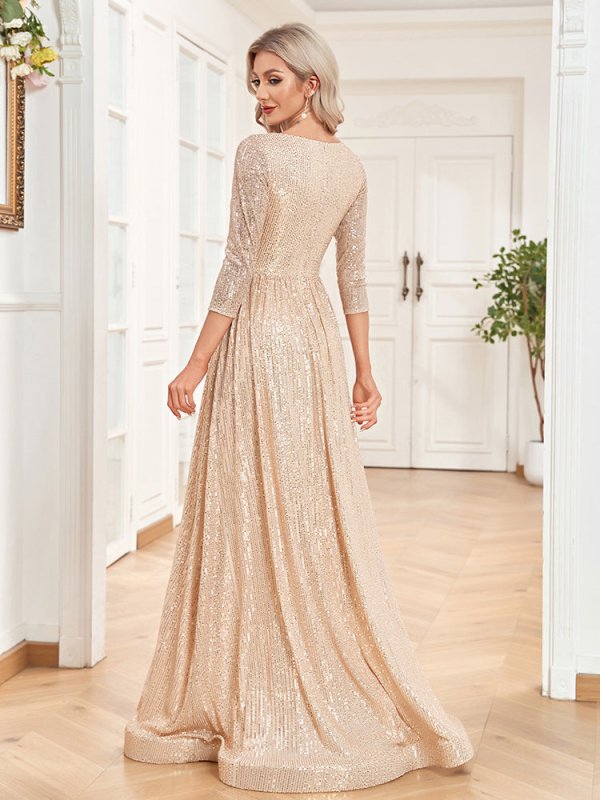 Sequined Fall V-neck High Waist Party Formal Dress $159.50 Dana Fashion Color: Black size: L Women's clothing Product information: Color: black, wine red, pink, rose red, royal blue, emerald, dark gray, dark green, dark blue, Champagne Main fabric composi