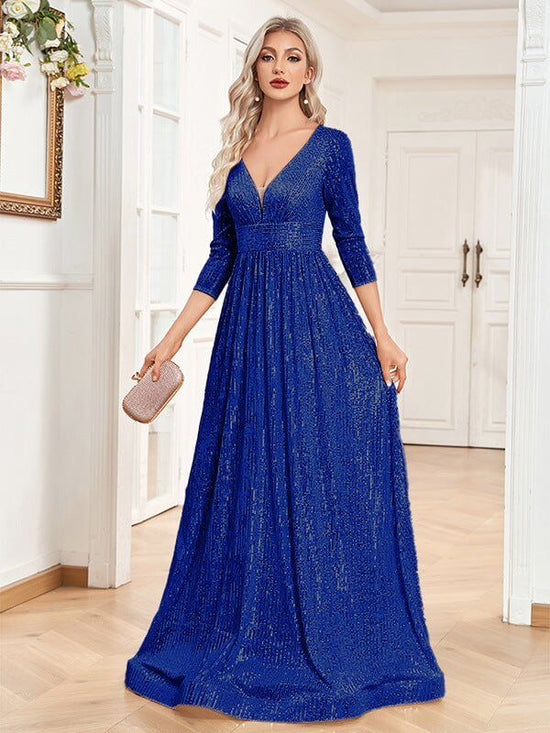 Sequined Fall V-neck High Waist Party Formal Dress $159.50 Dana Fashion Color: Royal Blue size: L Women's clothing Product information: Color: black, wine red, pink, rose red, royal blue, emerald, dark gray, dark green, dark blue, Champagne Main fabric co