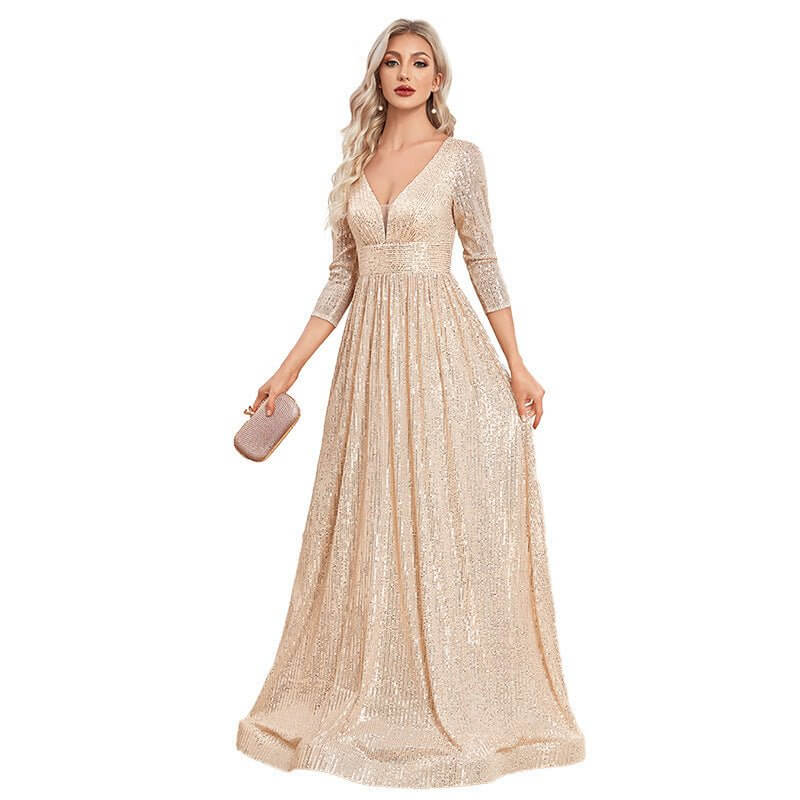 Sequined Fall V-neck High Waist Party Formal Dress $159.50 Dana Fashion Color: Black size: L Women's clothing Product information: Color: black, wine red, pink, rose red, royal blue, emerald, dark gray, dark green, dark blue, Champagne Main fabric composi