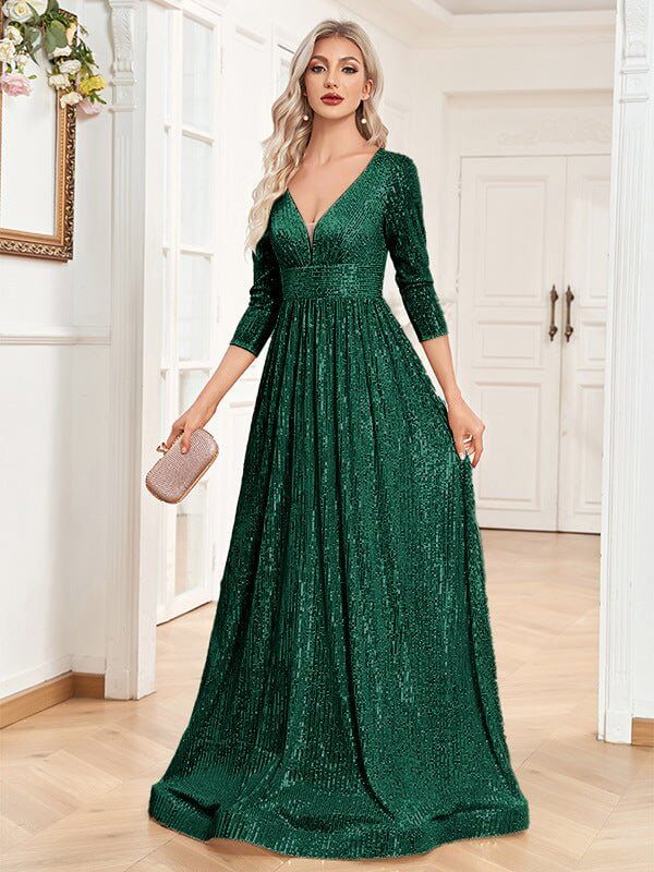 Sequined Fall V-neck High Waist Party Formal Dress $159.50 Dana Fashion Color: Black size: L Women's clothing Product information: Color: black, wine red, pink, rose red, royal blue, emerald, dark gray, dark green, dark blue, Champagne Main fabric composi