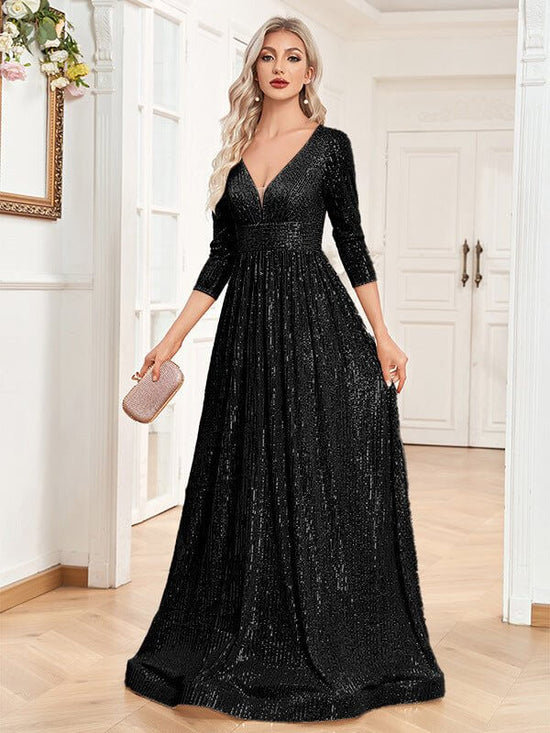 Sequined Fall V-neck High Waist Party Formal Dress $159.50 Dana Fashion Color: Black size: L Women's clothing Product information: Color: black, wine red, pink, rose red, royal blue, emerald, dark gray, dark green, dark blue, Champagne Main fabric composi