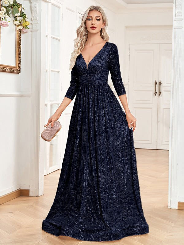 Sequined Fall V-neck High Waist Party Formal Dress $159.50 Dana Fashion Color: Dark Blue size: L Women's clothing Product information: Color: black, wine red, pink, rose red, royal blue, emerald, dark gray, dark green, dark blue, Champagne Main fabric com