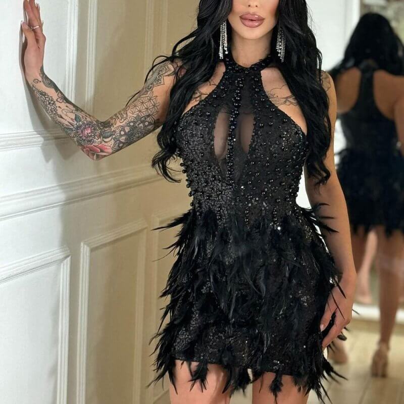 Sequined Party Evening Dress Women's Sleeveless Sheath Skirt $85.50 Dana Fashion Color: Black Size: L Women's clothing Product information: Color: white, black Size: S,M,L,XL,XXL Style type: temperament commute Style: with shoulder straps Fabric name: Seq