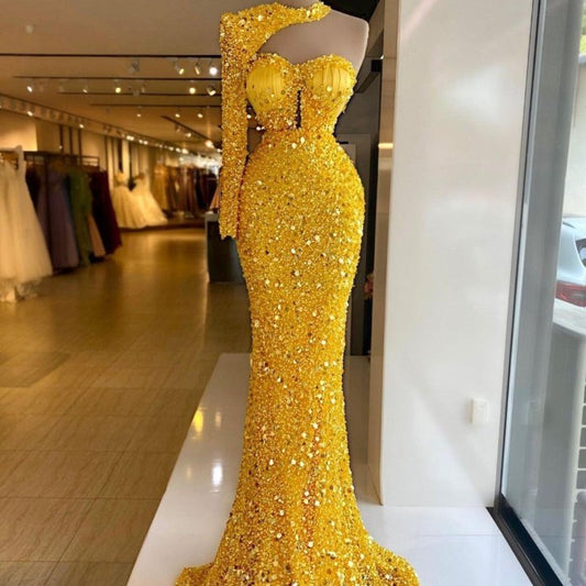 Sequined Pearl Embroidery Lace Asymmetric Single Sleeve DressDana FashionDana FashionSequined Pearl Embroidery Lace Asymmetric Single Sleeve Dress