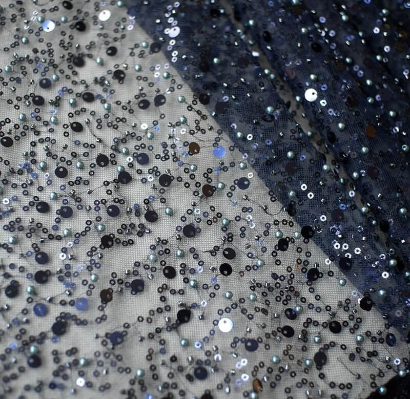 Sequined Pearl Embroidery Lace Asymmetric Single Sleeve Dress $690.36 Dana Fashion Color: Dark Blue size: Free Size Women's clothing Product information: Color: gold, black, lavender purple, pink, light green, white, dark blue, light blue, wine red, red,