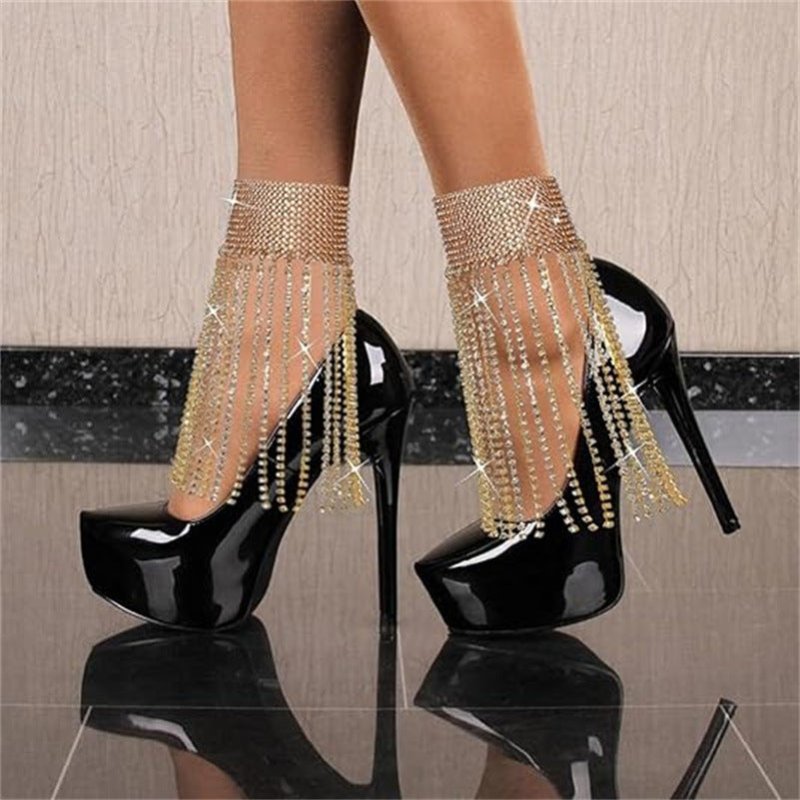 Sexy Affordable Luxury Fashion Full Inlaid Tassel Shiny Rhinestone Anklet Multi-layer $17.99 Dana Fashion Color: Golden Pair Women's Accessories Product information: Type: Anklet Color: gold pairs, silver pairs Inlay material: alloy inlay artificial gemst