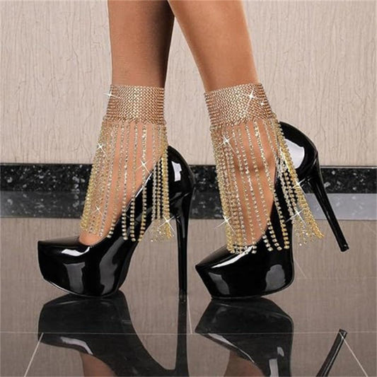Sexy Affordable Luxury Fashion Full Inlaid Tassel Shiny Rhinestone Anklet Multi-layer $17.99 Dana Fashion Color: Golden Pair Women's Accessories Product information: Type: Anklet Color: gold pairs, silver pairs Inlay material: alloy inlay artificial gemst