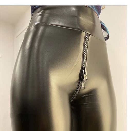 Sexy Black Matte Pc Leather Crotch Pants Exotic Sexy Black Matte $55.99 Dana Fashion Size: 2XL Color: Black Women's clothing Style：Open end Whether code zipper ：is Feature：waterproof