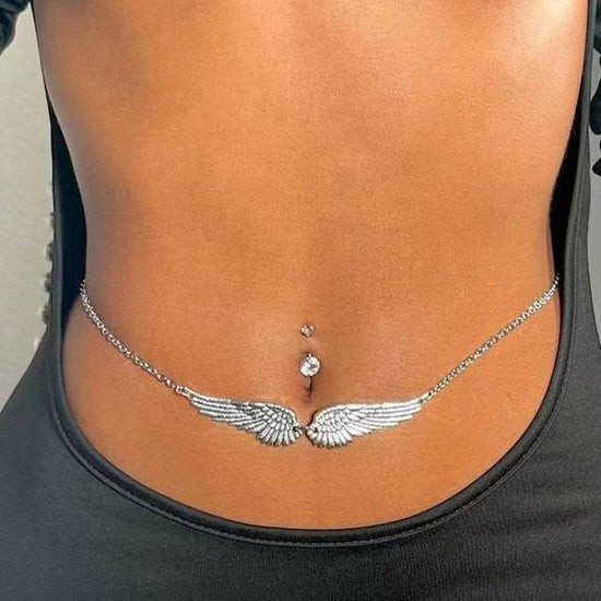 Sexy Double Wings Angel Waist Chain Accessories $15.94 Dana Fashion Color: Gold Women's Accessories Product information: Color: gold, silver Size: 115cm Material: Metal Hot element: Angel wings Style: European and American Transfer: Double Circle Length (