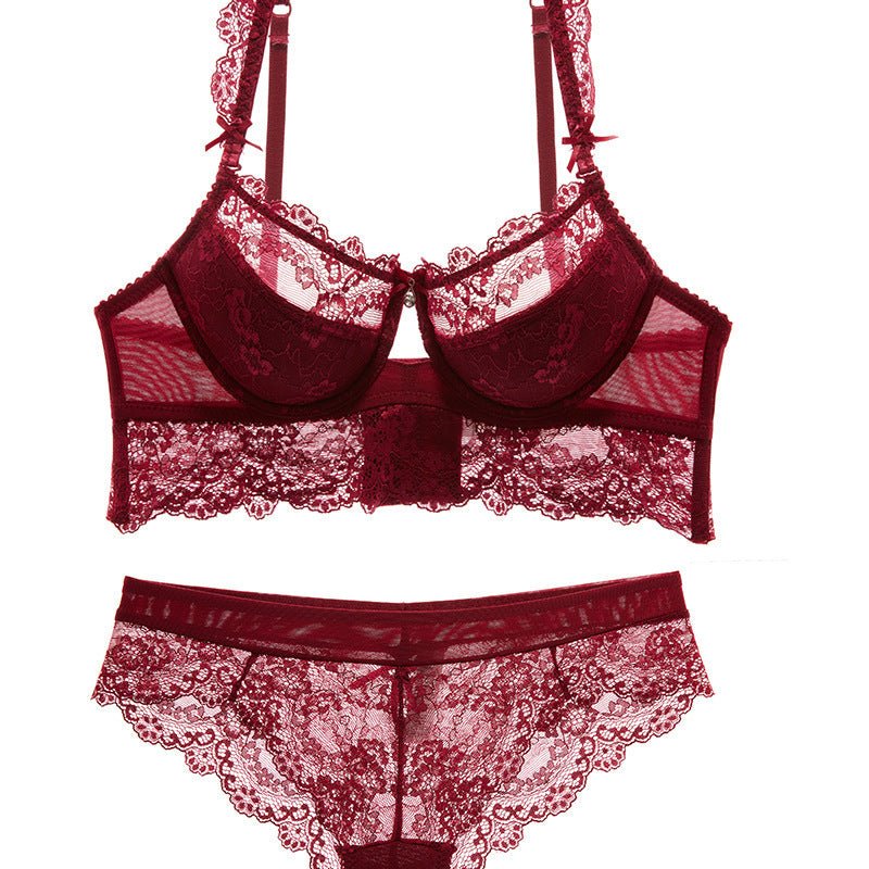 Sexy Mousse Women Sexy Bra Set Ultra-thin Red Black Lace Bras Underwear Push up Bra and underwear $48.50 Dana Fashion Color: Red Size: 70A Women's clothing