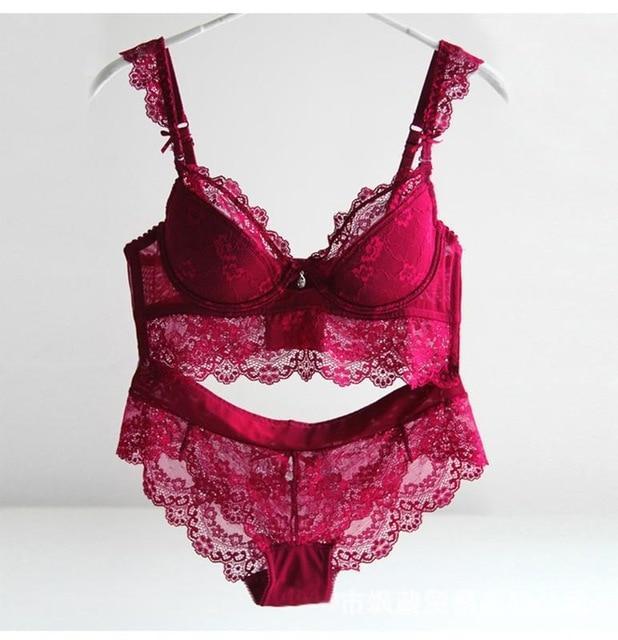 Sexy Mousse Women Sexy Bra Set Ultra-thin Red Black Lace Bras Underwear Push up Bra and underwear $48.50 Dana Fashion Color: Black Size: 70A Women's clothing