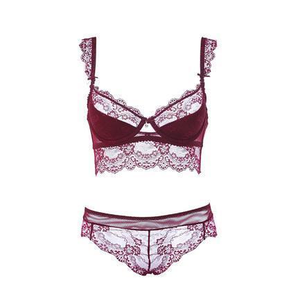 Sexy Mousse Women Sexy Bra Set Ultra-thin Red Black Lace Bras Underwear Push up Bra and underwear $48.50 Dana Fashion Color: Black Size: 70A Women's clothing